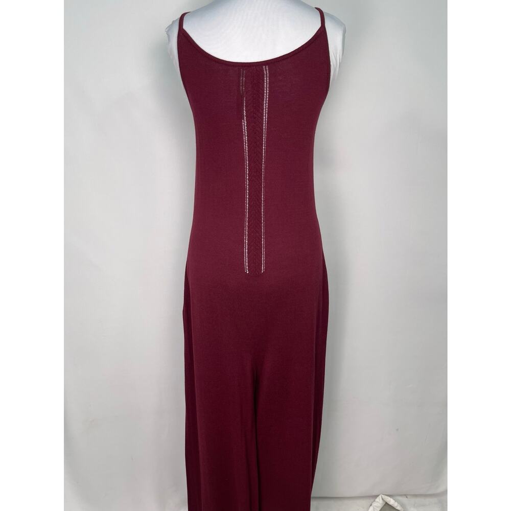 Anthropologie Burgundy Knit Sleeveless Wide Leg Jumpsuit With Pockets Size M - Picture 6 of 9